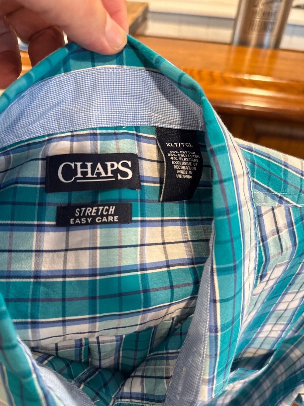 Chaps Aqua Color patterned Button Up XLT - Picture 4 of 6